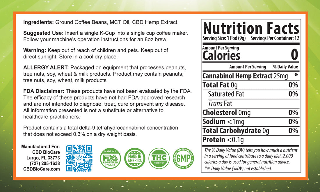 CBD Coffee Label Nutrition Facts
